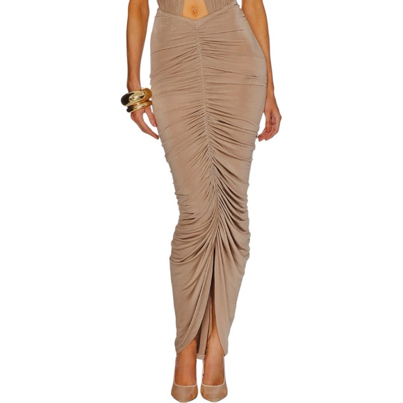 Helsa Dresses & Skirts - NWT Helsa Maxi Skirt Brown Tan Ruched Draped Bianca size XS